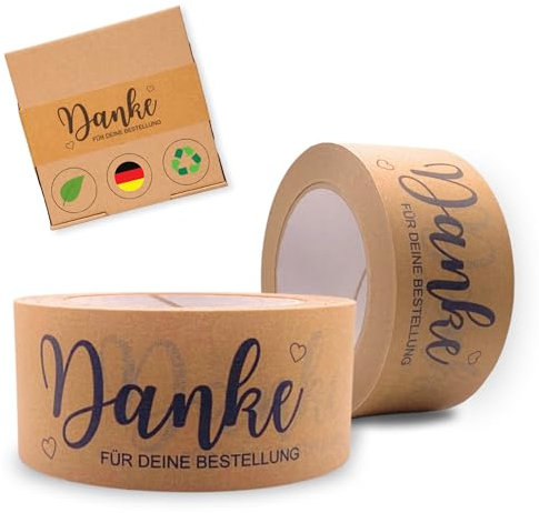 Paketband mit Text - 50m x 50mm Klebeband, Umweltfreundliches Verpackungsband für Unternehmen, Kundenbindungs-Klebeband, Bedrucktes Paketklebeband, Hohe Klebekraft (DANKE für deine Bestellung)