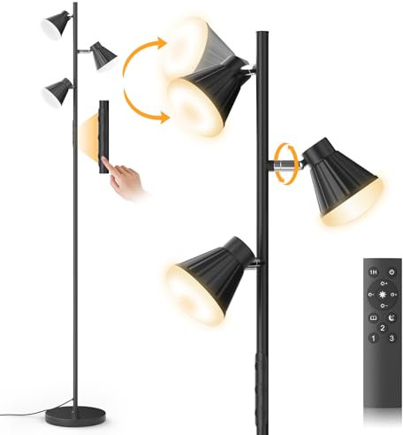 SIBRILLE 36W Stehlampe LED Dimmbar 2500LM Moderne Deckenfluter LED Dimmbar mit Fernbedienung & Berührung 2700K-6500K, 3-Licht Leselampe Stehlampe für Wohnzimmer Schlafzimmer Büro Hotel