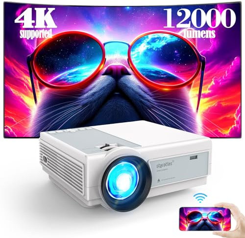 staratlas Projecteur 1920X1080P Full HD Supportée,Bluetooth Vidéoprojecteur,Mini Rétroprojecteur 12000L,Compatible avec TV Stick Smartphone HDMI USB AV,Projecteur Home Cinéma (Milky White)