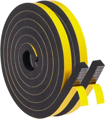 Nastro di Tenuta Adesivo Guarnizione Porta per Porte Finestre, 2 Rotoli 12 mm x 10 mm x 4M Nastro in Schiuma Guarnizione in Gomma per Collisione Sigillo Isolamento Acustico, Nero 2