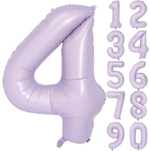 Palloncino viola 40 pollici lilla, con numeri grandi, viola chiaro, 4 palloncini viola chiaro, per compleanno, palloncini viola, numero 4, palloncini a elio, 4 ragazze, ragazzi, decorazione di