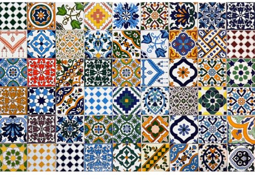 54 Mattonelle Premium Selection in Ceramica Smaltata - Rainbow Colors - 10x10 cm spessore 0,6 cm - Mattonelle Tunisine realizzate con Serigrafia Artigianale - Adatte a rivestimento