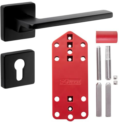 Türdrückergarnitur ADAMO schwarz matt eckig mit Rosetten für Profilzylinder Türgriff Türklinke Rosettengarnitur inkl. Montagematerial und Bohrschablone von SOTECH