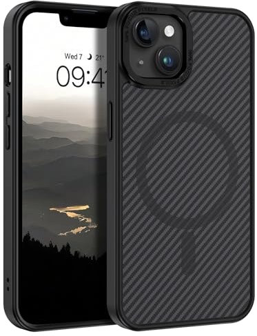 GUAGUA Funda Magnética para iPhone 13 Mini, Compatible con MagSafe Carcasa Protectora Antigolpes Patrón de Fibra de Carbono Mate Trasera Fina Robusta Anti-Amarilleo Case para iPhone 13 Mini, Nergo