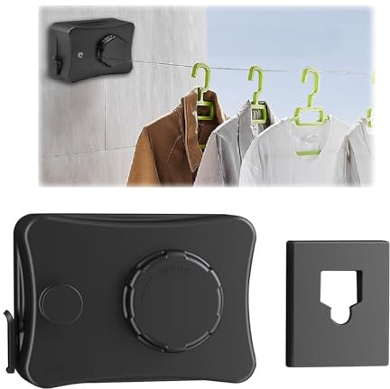 Sonhomay Corde à linge rétractable pour intérieur et intérieur - Fixation murale - 5 m - En acier inoxydable - Très résistante - Pour balcon, salle de bain, extérieur