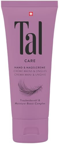 Tal Care Hand- & Nagelcreme 75 ml, tägliche Hand- und Nagelpflege für beanspruchte, rissige Hände, feuchtigkeitsspendendes Traubenkernöl, spürbarer Glatteffekt mit blumiger Duftnote, zieht schnell ein