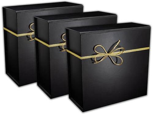 3er Pack Geschenkbox schwarz neutral/Geschenkkarton mit magnetischem Deckel und Schleife, für Weihnachten Geburtstag Jubiläum Hochzeiten Valentinstag, Geschenkverpackung Box mit Band