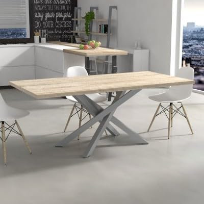 VE.CA.s.r.l. - Ausziehbarer Tisch Polinesia - Aus Laminat Holz - Abmessungen: 120x90 cm - Höhe: 80 cm - Mit Struktur aus Aluminiumfarbigem Stahl - Farbe: Vintage Eiche