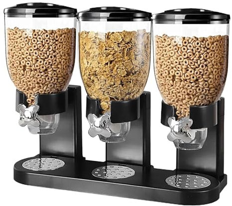 Triple Cereal Dispenser - Classic Dry Food Canister, 2L Organization And Storage Containers For Kitchen Countertop Rice Candy Dispenser Machine