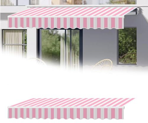 Outdoor Terrassenmarkise Vordach Wasserdicht mit Frontvolant und UV-Schutz für Zuhause und Gewerbliche Nutzung Pink Stripes 2,0x1,5m