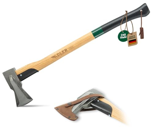 ADLER Spaltaxt 2000g 80 cm C60 Hickorystiel Brennholz Kaminholz Grün | Geschmiedeter Spaltkopf mit zwei Flügeln und dreifacher Sicherheitsverkeilung Made in Germany