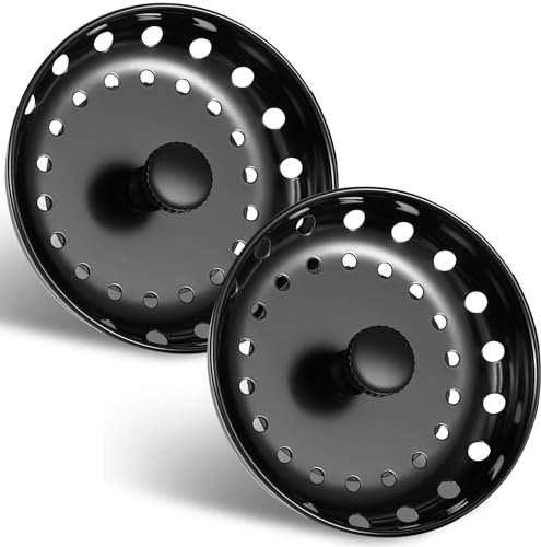 Retisee 2 tapones de fregadero de cocina de acero inoxidable para reemplazo universal de drenaje de fregadero de cocina de 3-1/2 pulgadas (negro mate)
