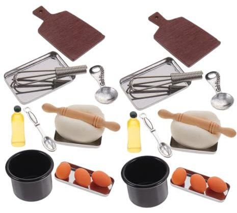 KONTONTY Miniatur Backset Für 2 Sets Mit Kleinen Backutensilien Und Dekoren Für Puppenhäuser Miniatur Küchenzubehör Und Zum Kochen Für