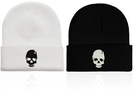 2 Stück Totenkopf-Strickmützen, Schwarz-Weiße Beanie-Mützen, Warme Wintermützen, Unisex, Kreative Und Personalisierte Hip-Hop-Mützen, Kältebeständige Outdoor-Radsportmützen