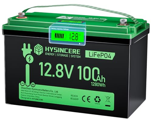 HYSINCERE 12V 100Ah LiFePO4 Lithium Batterie mit LED 1 PACK, 100A Intelligente BMS & Max.15000 Zyklen,12 Volt Deep Cycle Akku 1280Wh Wiederaufladbare für Wohnmobil, Camping, Solar Home Systeme, Boote