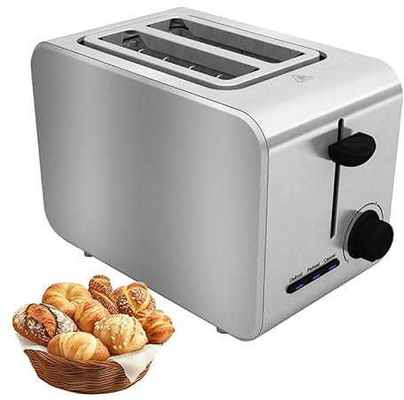 750W Toaster 2 Slice, with Extra-Wide Slots, Toast Boost, Removable Slide-Out Crumb Tray, Auto-Shutoff & Cancel Button, Defrost Function, Stainless Steel