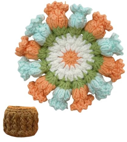 Rose Bouquet Coaster,Unique Crochet Drink Insulation Mat,Romantic Rose Flower Bouquet Knitted Coaster With Basket，Lily Of The Valley, Floret Modeling (Lily LC)