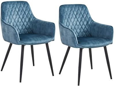 COLENIS Esszimmerstühle, 2er Set für Küche, Wohnzimmer, Schlafzimmer, Küchenstühle mit Armlehnen Metallbeinen, gepolsterte Sitzfläche aus Samt, bis 120 kg belastbar,Petrol, Adore Velourstoff - Beverly