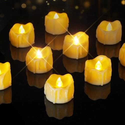Homemory 24 Stück Flammenlose LED-Teelicht kerzen mit Timer, Set von batteriebetriebenen flackernden Teelichtern, Weihnachtsdekoration, (Warmweiß,Wach