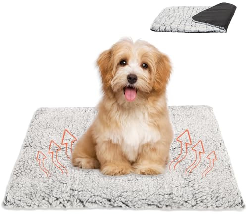 VUTYNKO Selbstheizende Decke für Hunde Katzen 50x40cm, Selbstheizende Katzendecke Grau Haustier Heizkissen Warm Komfortabel, Waschbarer Warmedecke Gerauschdämpfung mit Rutschfester Unterseite