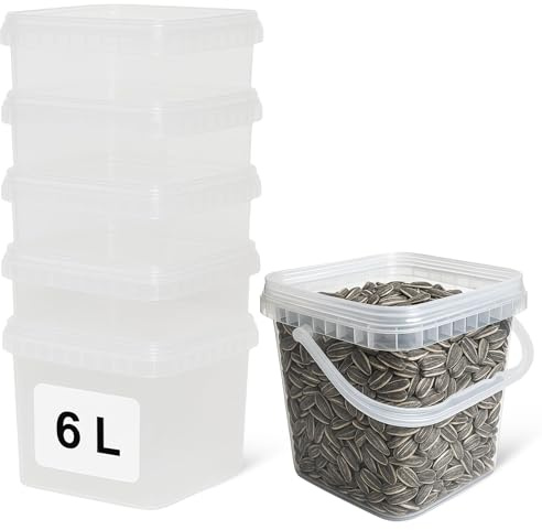 Cubo de plástico con Tapa, Tupper Hermético, Bote Almacenamiento, Tarro de alimentos, Envases para industria, Apto para Alimentos, Líquidos y Pintura, Polipropileno, Reutilizable, 6000 cc cuadrado