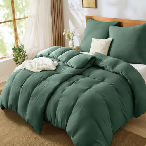 BEDELITE Musselin Bettwäsche 135x200 4teilig Baumwolle, Dunkelgrün, ÖKO-TEX | Sommer Bettwäsche-Sets mit Reißverschluss, Bettbezug 2er Set 135x200cm mit 2 Kissenbezüge 80x80cm, weiche und atmungsaktiv