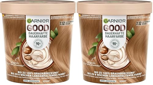 Garnier GOOD Dauerhafte Haarfarbe 7.12 Latte Macchiato Braun – Coloration ohne Ammoniak, bis zu 100% Grauabdeckung, 1 Stk. (Packung mit 2)
