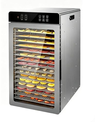 Essiccatore per Alimenti professionale 800W in Acciaio Inox, 16 Vassoi in Acciaio Inox, Grande Capacità, Display LED, Timer 24H, Temperatura Regolabile 30℃ – 90℃, per Carne, Frutta, Verdure(16 tray)