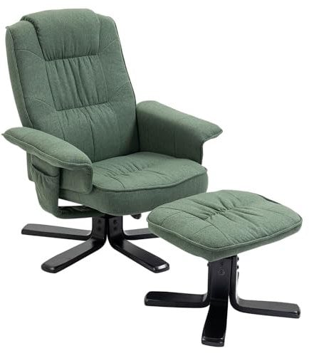 IDIMEX Fauteuil de Relaxation Charly, avec epose-Pieds Pouf, siège pivotant et Dossier inclinable, Assise rembourrée Confortable et Relax, revêtement en Tissu Vert et Pieds Noirs