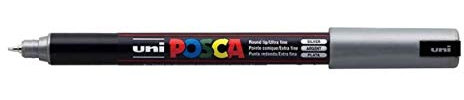 Posca PC-1MR Silver Colour Paint Marker Pens Ultra Fine 0.7mm Calibre Nib Tip Writes On Any Surface Glass Metal Plastic Fabric Stone Wood (Pack Of 1)