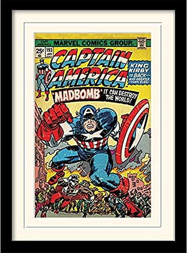 Pyramid International Captain America (Madbomb) 30x40 cm montiert und gerahmt, Mounted 250GSM PAPERWRAP MDF, Mehrfarbig, 44 x 33 x 4 cm