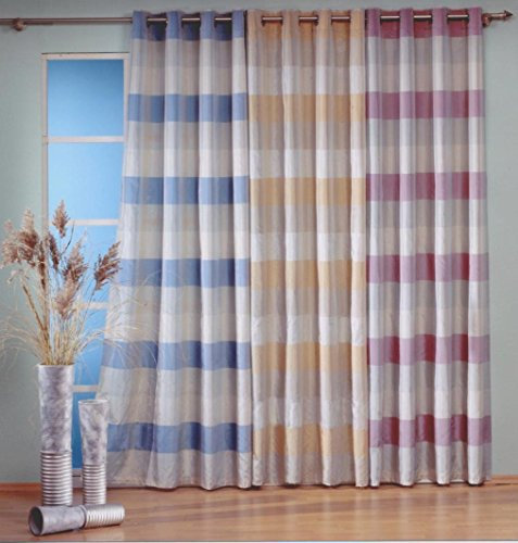 fashion and joy Ösenschal aus edlem Karo TAFT in Gold gelb mit Perlmutt Schimmer - Dekoschal HxB 230x135 cm - Gardine vanille Vorhang Typ354