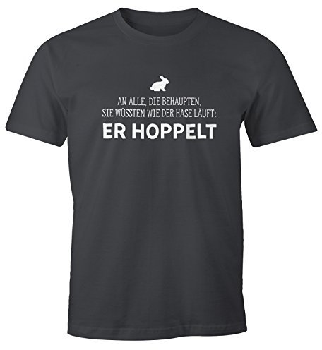 MoonWorks Herren T-Shirt Spruch an alle die wissen wie der Hase läuft - er hoppelt Fun-Shirt lustig dunkelgrau M