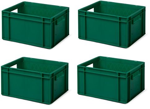 4 Stk. Transport-Stapelkasten TK421-0, grün, 400x300x210 mm (LxBxH), aus PP, Volumen: 19 Liter, Traglast: 40 kg, lebensmittelecht, made in Germany, Industriequalität