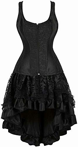 Jutrisujo Black Corset Dress korsett Corsage Kleid Corsagenkleid Bustier Vollbrust Strapse Viktorianisch Halloween Schwarzes L