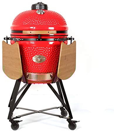 YNNI KAMADO TQ0C23RE XL - Griglia con alimentatore per trucioli, rosso, barbecue, ceramica, uova, affumicatore, TQ0C23RE
