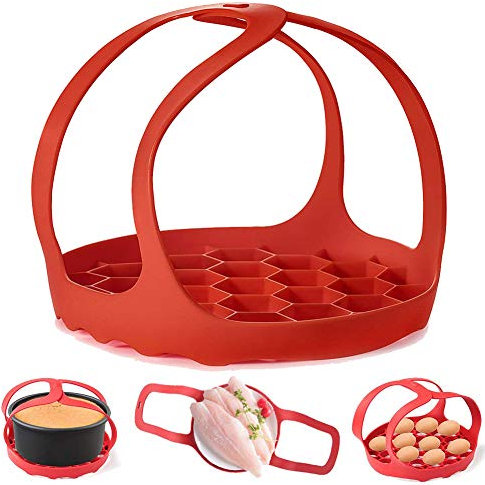 Eslinga para Olla a Presión, Eslinga para Hornear de Silicona para Olla Instantánea de 6 Qt/8 Qt, Ninja Foodi y Olla Multifunción Anti-escaldado para Hornear, Elevador de Vapor (Rojo)