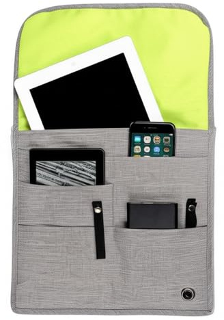 SO~Mine Airplane Pocket Organizer | Tray Table Cover | in Flight Seat Back Organizer Bag | Commuter Essential Travel Bag | Media Pouch for Flying | Travel Gift | Attaches to Luggage, Ash and Lime