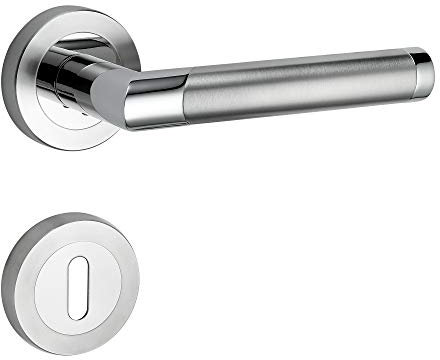 ck-türbeschläge Design Drückergarnitur Core 2 | Schnellmontage Schraubrosettenoptik | Festdrehbare Lagerung | Chrom/Edelstahl matt (Buntbart (BB))