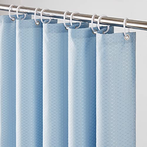 Furlinic Tenda Doccia Antimuffa Tessuto 120x200 cm Impermeabile Lavabile Piccola Tende Doccia Design Poliestere con 8 Ganci Tenda Doccia Blu Grigio Waffle