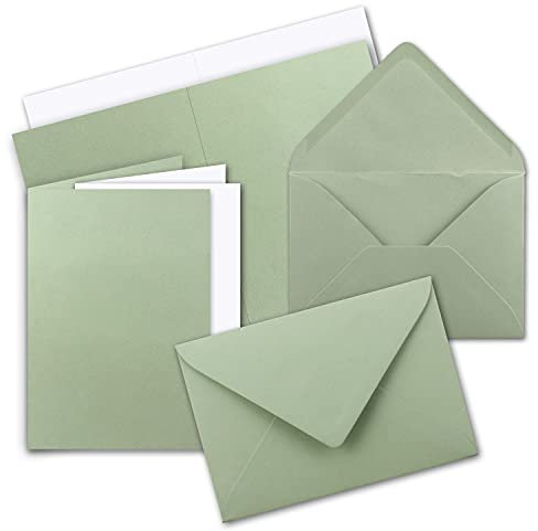 FarbenFroh by GUSTAV NEUSER 10x Faltkarten Set DIN A5 in Eukalyptus Grün inkl. Umschlägen DIN C5 und passenden Einlegeblättern in Weiß - blanko Klappkarten 14,8 x 21 cm