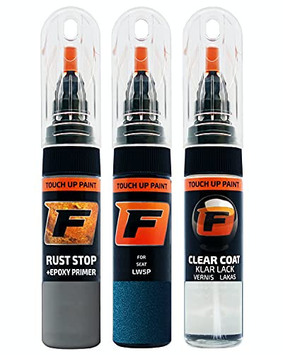 FIRANTO Kit de Pintura de Retoque Coche para Seat LW5P Azul/Blue Apolo, Set de Reparación de Rayones y Arañazos Incluye 15 ml Bolígrafo para Retocar Pintura Coche, Primer y Barniz