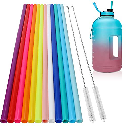 Lot de 12 pailles réutilisables en silicone extra longues de 36,8 cm pour gobelet Stanley de 1 184 g, 370 ml, grande bouteille d'eau – Pailles flexibles avec 2 brosses de nettoyage