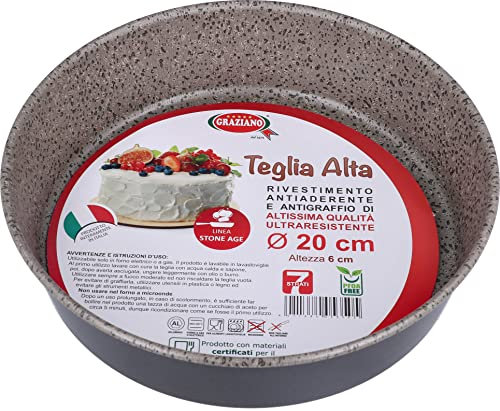 Graziano, Bandeja redonda, fabricada íntegramente en aluminio y dotada de 7 capas de revestimiento antiadherente y antiarañazos, ideal para hacer panes de España y mucho más, sin PFOA, diámetro de 20