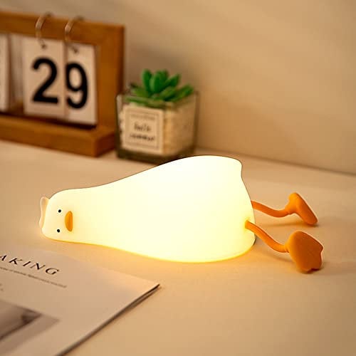 WLHBF Nachtlicht Kinder,Kawaii Enten Nachtlicht Baby,Silikon Stilllicht Nachttischlampe,USB Wiederaufladbar und Timing Funktion Touch Kinderbett Lampe Nachtlicht,Kinderzimmer Deko Geburtstag Geschenk