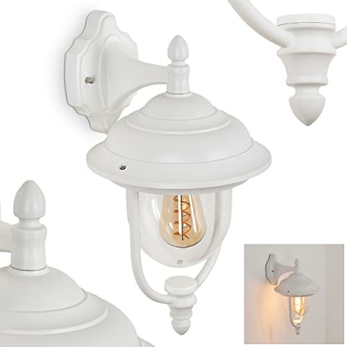 Außenwandleuchte Tingha, Außenleuchte aus Aluminium/Kunststoff in Weiß/Klar, Vintage Wandlampe mit Lichteffekt für Terrasse/Hof/Eingangsbereich, 1 x E27, ohne Leuchtmittel, IP43