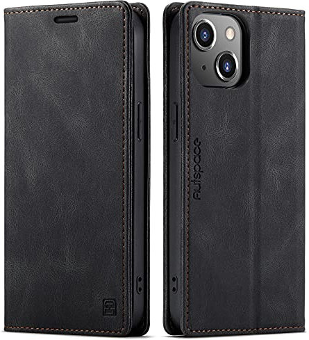 LOLFZ for iPhone 14 Wallet Case, Magnetic Flip Leather Case with RFID Block Card Slots Kickstand Shockproof Protective Cover Compatible with iPhone 14 - Black