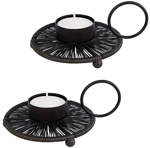 MACOSA VM09097_2X Kerzenhalter 2er Set Metall schwarz rund Teelichthalter mit Griff modernes Design Kerzenständer Draht Deko Tisch-Dekoration Teelicht Kerzen Halter