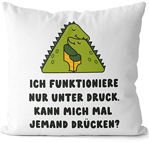 JUNIWORDS Kissen, Ich funktioniere nur unter Druck. Kann Mich mal jemand drücken?, Weiß-Schwarz, 2-farbig (1009013)