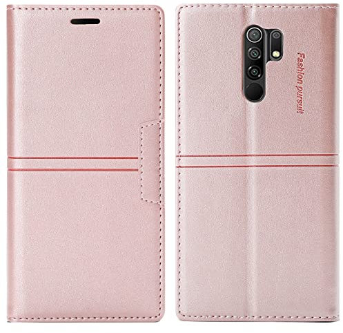 OKZone Funda para Xiaomi Redmi 9, Carcasa Libro con Tapa de Cuero Piel Wallet Case Flip Cover con Kickstand [Cáscara de TPU], Magnetica, Ranuras para Tarjetas para Xiaomi Redmi 9 (Rosa)